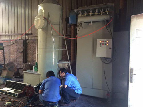 环保局正在验收监测华康生产的高效率价格低的锅炉布袋除尘器